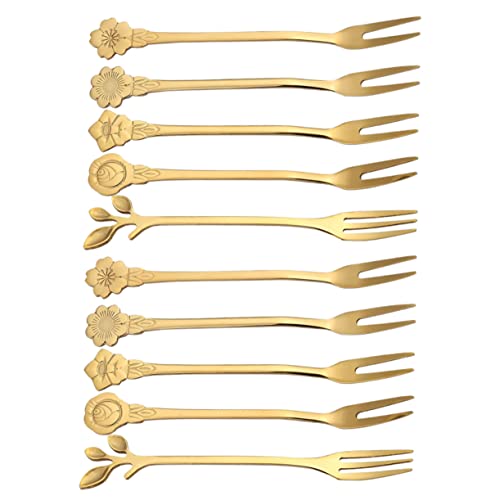 Mobestech 10pezzi Forchettine Da Frutta in Acciaio Inossidabile Forchette Da Dessert Due Denti Forchette Portatili Per Dolci e Torte Per Servire Alle Feste e Ristoranti