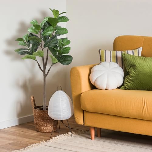 Artificial Fiddle Leaf Fig Tree 5FT, Tall Fake Plants for Indoor Outdoor Decor, Fake Fig Leaf Tree with Pot for Home Office Living Room Decor (2pcs)