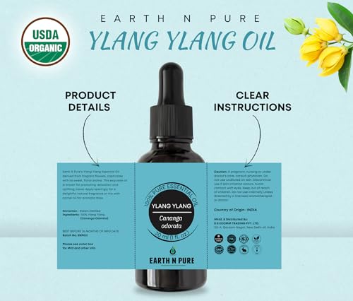 Image of Earth N Pure Ylang Ylang Essential Oil Natural and Therapeutic Grade for Aromatherapy, Hair Care and Skin Care 50 ml