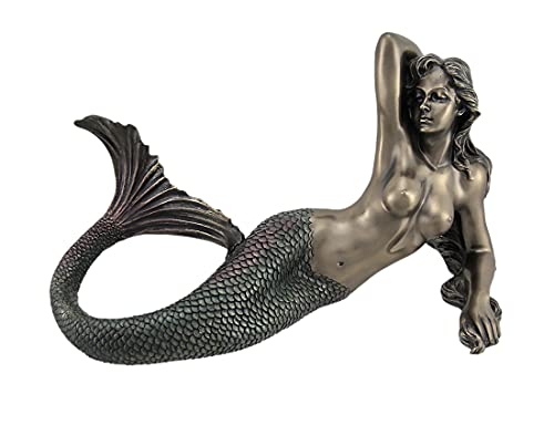 Estatua de sirena reclinada de metal y bronce 11 in
