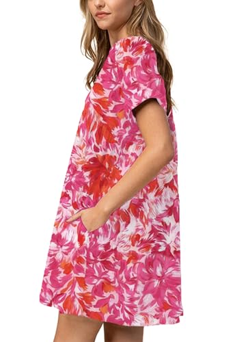 Image of Jayscreate Women's Baby Doll Dress Summer Casual Tunic Pleated Flowy Swing Short Sleeve Black V Neck Mini Dress