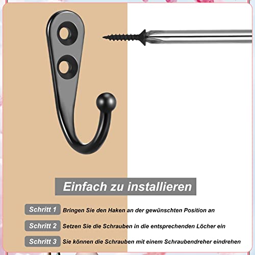 Heyu-Lotus 10 Stück Haken zum Schrauben, an der Wand befestigte Haken Garderobenhaken Schwarz mit 20 Stück Schrauben für Schlafzimmer, Badezimmer