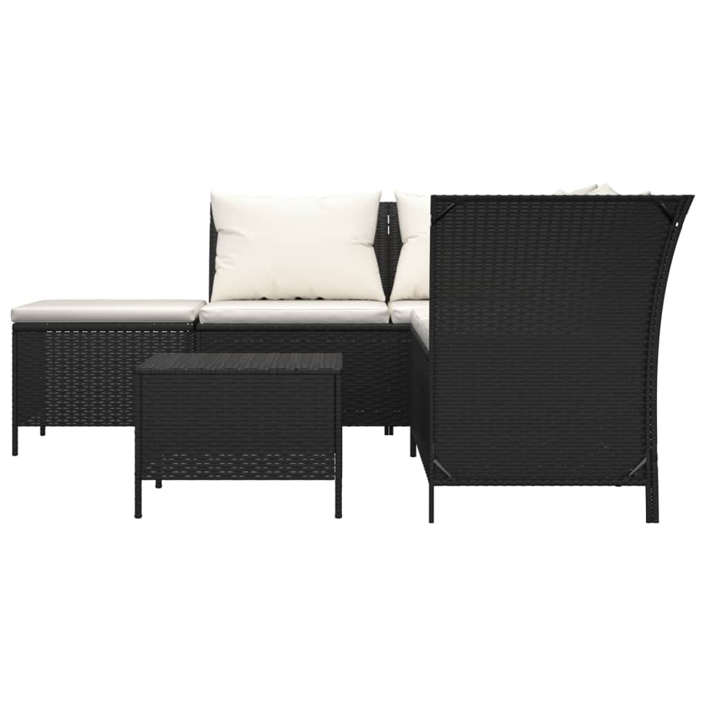 Salon de jardin 4 pièces avec coussins en polyrotin noir pour jardin, terrasse, extérieur, balcon
