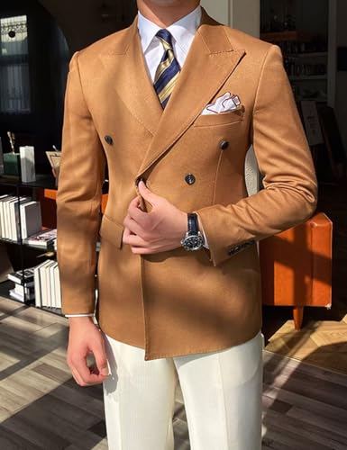 Men's Double Breasted Blazer Sport Coat Regular Fit Peak Lapel Formal Jacket Tuxedo for Wedding Prom3