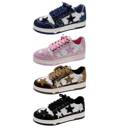 Star Shoes Walking Sneakers for Women Retro Chunky Platform Y2K Aesthetic Cute Stars Comfort Denim Skate Shoes Lace-up Sneaker2