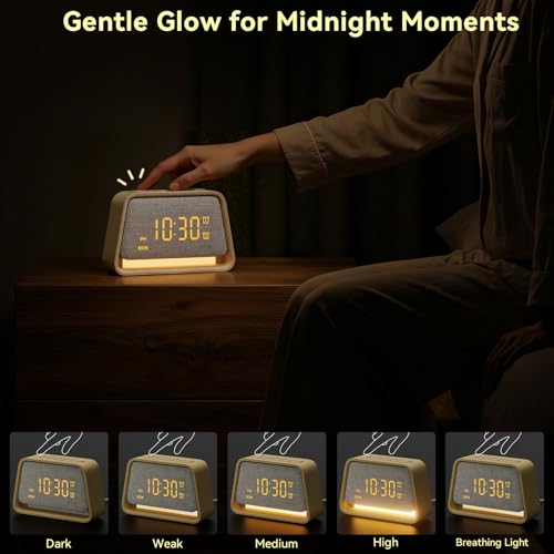 Image of Vivilumens Dual Alarm Clock Wooden 20 White Noise Sound Machine Gentle Wake Up Light for Adults Sleeping Digital Dimmable Night Light Bedside Lamp Sunrise Alarm Clock for Bedroom Gift for Mom Girls