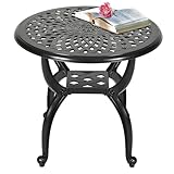 DWVO Outdoor Cast Aluminum Round Side Table, Patio Bistro Table with Adjustable Foot Pads for Backyard Garden Porch Balcony, Black