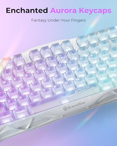 Image of GravaStar Mercury K1 Lite 75% Gaming Keyboard, 2.4GHz /BT /Wired Tri-Mode Wireless Keyboard, Clear Keycaps Gasket Hot Swappable Mechanical Keyboard, Pre-lubed Linear Switches,RGB Backlit【Crystal Aurora】