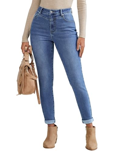 luvamia Skinny Jeans for Women Thin Fleece Lined High Waisted Front Yoke Blue Jeans for Women High Waisted Winter Warm Pants Fall Clothes Classic Blue Size Small US 4 to 6