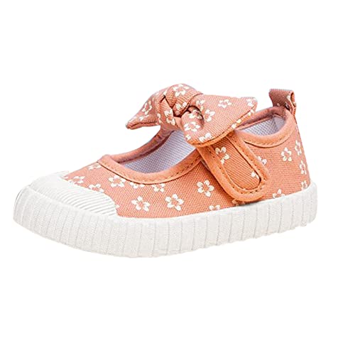 Rubber Sole Toddler Child Floral Printed Canvas Outing Baby Bow Kids Shoes Boy Dress Shoes Size 3 (Pink, 6-6.5 Years)