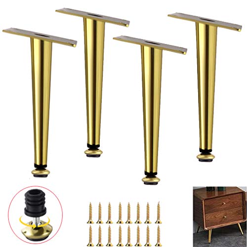 Juego de 4 Patas de Mesa de Metal Ajustables Doradas para sofá, Mueble de TV, Altura Ajustable de 0,1 cm, diseño cónico, Patas oblicuas Doradas de 60,5 cm.