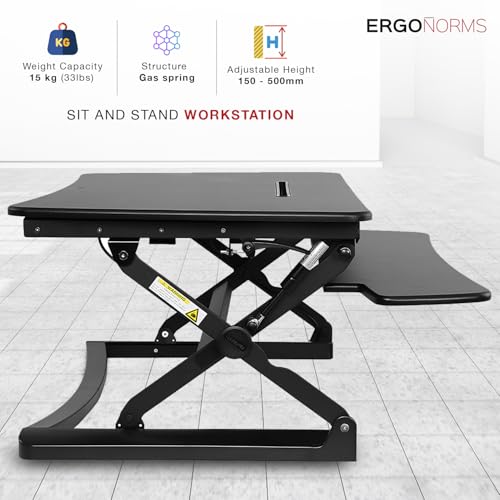 Image of Ergonorms Professional Sit and Stand Workstation Height Adjustable Engineered Wood and Powder Coated Metal Finish Table Desk, Black