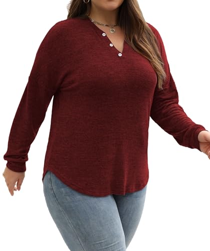 Image of Gloria&Sarah Womens Plus Size Tops Long Sleeve Henley Shirts Fall Fashion Oversized Sweatshirt Tunic Sweaters L-4XL