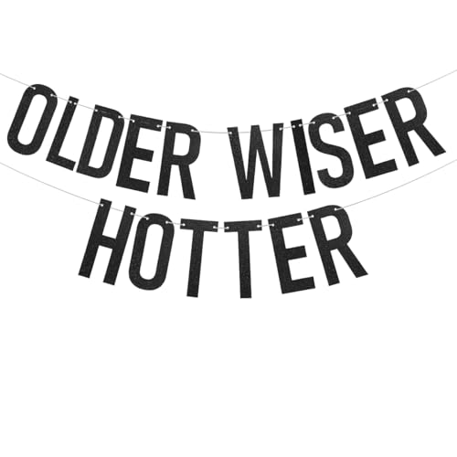 Cadimus Schwarz Glitzer Geburtstags Girlande Older Wiser Hotter Deko Geburtstag Banner Frau Mann Lustige Geburtstaggirlanden zum 40 50 60 70 und 80 Lustige Papierbanner Erwachsene