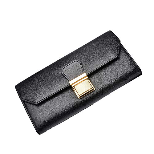 WYFDM Paquete De Sección Larga De Cuero Genuino para Mujer Puede Poner 6 Tarjetas Bancarias (Púrpura/Negro),Black