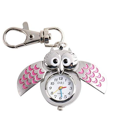 Cdet 1 x llavero de búho reloj de bolsillo llavero bolsa de coche adornos broches para llave recuerdo joyería accesorios regalo de cumpleaños, Aleación, rosa, 8.4cm