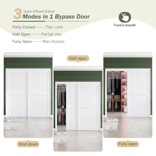 Image of FREDBECK White Sliding Closet Door 72x80(Double 37inch),Bypass Door H Frame