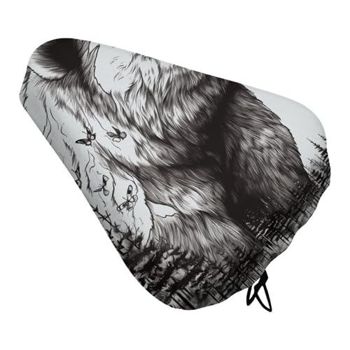 Wildlife Hand Drawn Bear Animal Bike Seat Cover for Men Women, Waterproof & Dustproof Bike Seat Cushion with Drawstring, Adjustable Bicycle Saddle Cover for Or Rain & Sun Protection