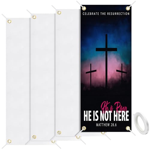 SmoothNovelty 4 Pcs Large Blank Church Banner for Sanctuary Wall 2 x 5ft Sublimation White Blank Banner with Hanging Rope Polyester Oxford Cloth for DIY Inspirational Religious Praise Hanging Signs