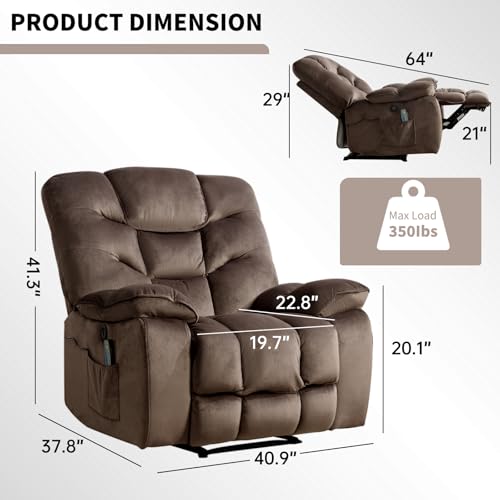 Image of HAOMARKETS Power Recliner Chair with Massage and Heat, 41 inch Wide Electric Reclining Chairs with USB Port, Breathable Fabric Overstuffed Reclining Sofa for Living Room, Brown