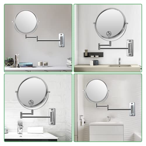 Kacuozx Mounted Makeup Mirror, Extendable Vanity Mirror,Double Side Mirror 1X 7X Hd Magnifying Mirror For Bathroom, 360° Swivel Double Sided Extendable Bathroom Mirror For Shaving (Chrome) #TOP6