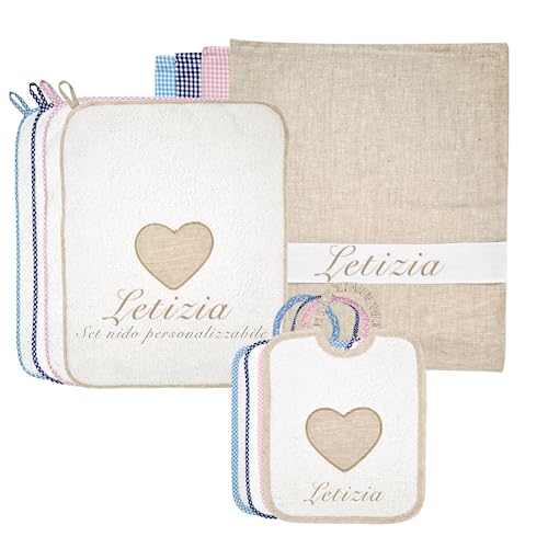 Coccole - Set Asilo Nido Personalizzato - Kit Bavaglino, Sacca e Asciugamano - Kit Asilo Materna 3pz per Bimbo/Bimba con Tema Orso Écru - Set Personalizzato in Cotone Made in Italy