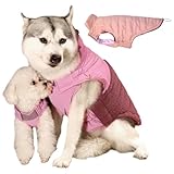 Furmate Dog Coat, Reversible Dual Waterproof Jacket, Reflective Winter Coat, Warm Cold Weather Coats Snow Jacket Vest, Dog Clothes with Adjustable Strap for Small Medium Large Dogs (Pink,XL)