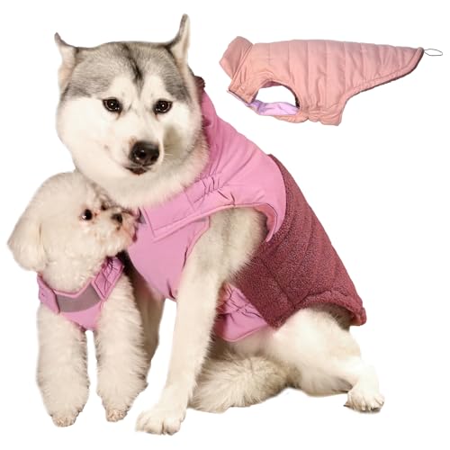 Dog-Coat-Reversible-Dual-Waterproof-Dog-Jacket-Reflective-Dog-Winter-CoatWarm-Dog-Cold-Weather-Coats-Snow-Jacket-VestDog-Clothes-with-Adjustable-Strap-for-Small-Medium-Large-Dogs-PinkL Dog Coat Reversible Dual Waterproof Dog Jacket Reflective Dog Winter CoatWarm Dog Cold Weather Coats Snow Jacket VestDog Clothes with Adjustable Strap for Small Medium Large Dogs PinkL
