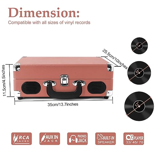 Image of CLAW Stag Portable Vinyl Record Player Turntable with Built-in Stereo Speakers (Pink)