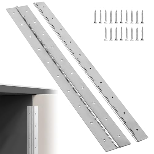 2 Pack Heavy Duty Piano Hinges, 48 Inch x 3 Inch Open Width Stainless Steel Piano Hinge 0.06" Thick Sliver Continuous & Piano Hinges with Screws for Wood Furniture, Door, Wooden Box by LITLANDSTAR - Used condition - US$61.47