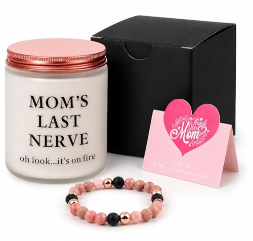 Mothers Day Gifts for Mom Moms Last Nerve Candle Funny Lavender Soy Wax Candle with Bracelet for Busy Moms Birthday or Just Because Gift from Daughter Son Husband