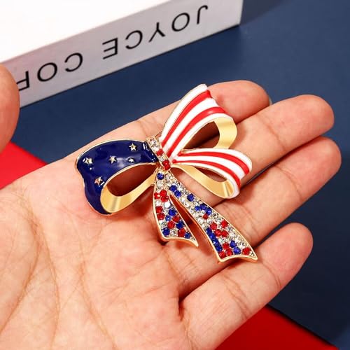 Image of 4 th of July Brooch Pin Vintage Patriotic Red white and Blue Rhinestone USA Brooch Pin Classic American Flag Metal lapel Pin Jewelry for Women Men Fourth of July Independence Day Party Costume Accessories Gift