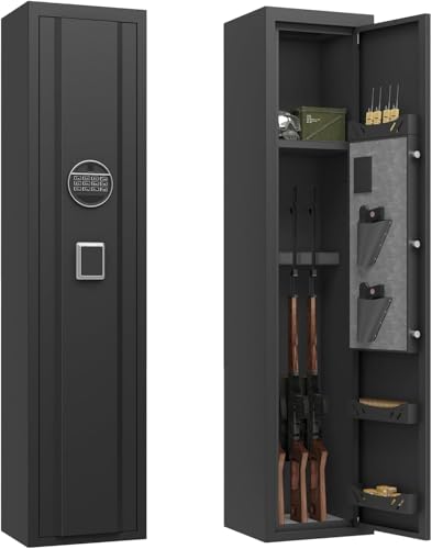 KEDABUBU Heavy-Duty 3-5 Gun Safe for Rifles and Pistols, Gun Cabinet with Removable Racks for Home, Gun Storage Locker with Electronic Lock & LED Alarm Light, Fully Assembled Rifle Safe, 52’H