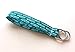 Keychain Wristlet - Teal Blue with White Feathers - 100% Organic Cotton Fabric Key Wrist Lanyard