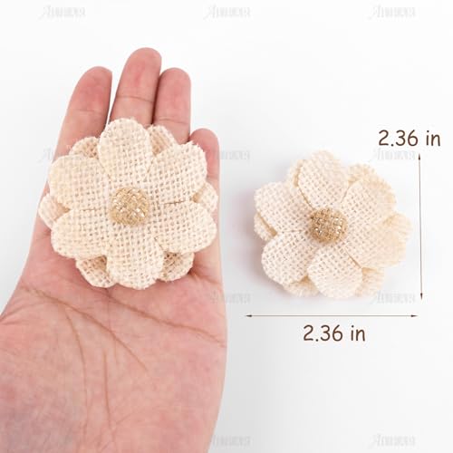 AUEAR, 20 Pack Handmade Burlap Flowers Natural Rose Rustic for Home Wedding Party Decoration DIY Crafts (Beige Style 1)