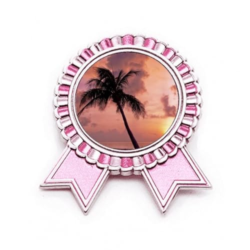 Broche rose motif océan sable plage bateau arbre en métal taille M