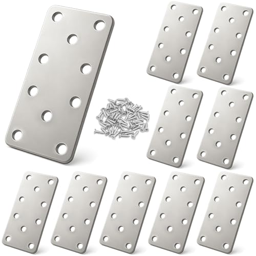 Xyxu Flat Brackets for Wood 10 Sets 100x40x2mm Metal Heavy Duty Straight Sleeper Bracket with Screws Galvanized Steel Joining Mending Plate for Garden Fence Timber Furniture Repairing Fixing
