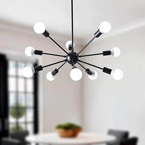 ASHUAQI Black Industrial Ceiling Lights, 10-Light Sputnik Chandelier, Modern Ceiling Light Fixture Vintage Pendant Lighting for Living Room Bedroom Dining Room Kitchen Hallway