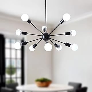 ASHUAQI Black Industrial Ceiling Lights, 10-Light Sputnik Chandelier, Modern Ceiling Light Fixture Vintage Pendant Lighting for Living Room Bedroom Dining Room Kitchen Hallway