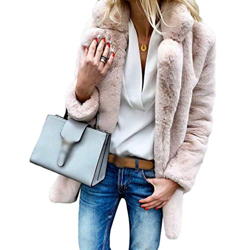 Ketamyy Mujer Otoño Invierno Color Sólido Manga Larga Solapa Abrigo Suave Cómodo Piel Sintética Chaqueta Outwear Rosa L