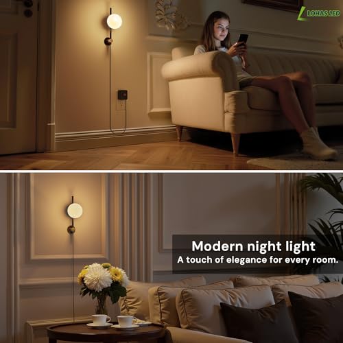Image of L LOHAS LED Night Lights Plug into Wall, Dimmable Night Light, Dusk to Dawn Sensor, 0-100LM Adjustable Brightness, Soft White 3000K Globe Shade Milky Nightlight with 4.92ft Cord for Bathroom, Hallway