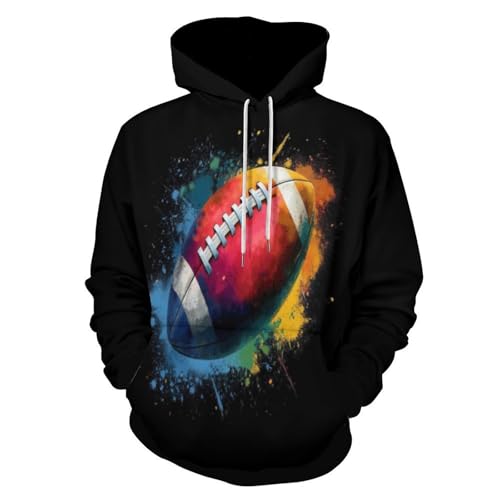 Sweat à capuche imprimé 3D avec motif football américain et graffiti noir