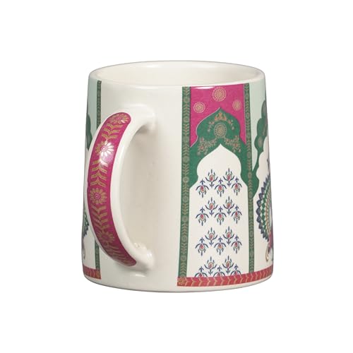 Image of miah decor Neelmayur Royale Collection Handcrafted Ceramic Coffee Cups Set of 4 | Mughal Peacock Design Tea & Coffee Mugs | Green & Maroon on Cream Base | Microwave & Dishwasher Safe