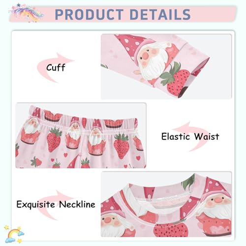 Fustylead Cute Pink Strawberry Cake and Gnomes Cotton Pajamas Long Sleeve Sleepwear Lounge Set4