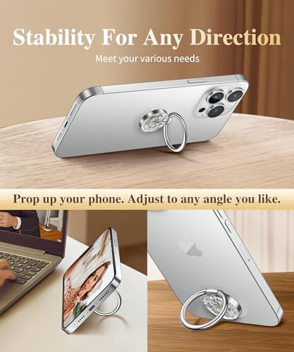 Image of GVIEWIN Glitter Cell Phone Ring Holder, Metal Kickstand Grip 360 Rotation Compatible with iPhone 17 /16 /15 /14 /Pro Max /Air /Plus Series & Galaxy S25 /S24 Ultra and Other Phones (Silver Glitter)