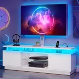 YITAHOME Modern TV Stand with Mount & 2 Doors for 75/70/65 Inch TVs - Built-in Power Outlets, LED Light Strip, Media Console with Storage, Entertainment Center for Living Room, White
