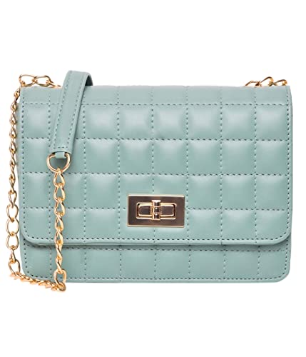 ADISA women girls quilted checks crossbody box sling bag with gold chain