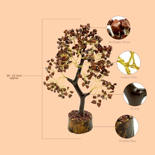 Image of Red Jasper Crystal Tree with 600 Beads for Strength & Stability | 10 Inch Approx | Tree for Positive Energy, Good Luck & Prosperity | Healing Crystal Bonsai for Home