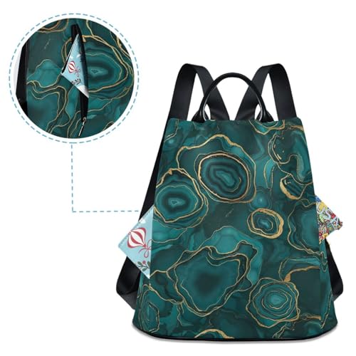 Sac à dos bleu sarcelle et or tendance imprimé marbre avec poches