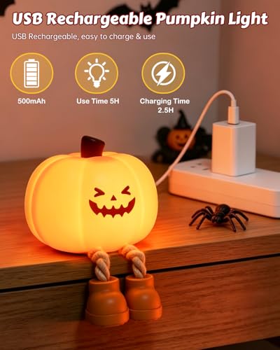 Luditek Pumpkin Night Light, Silicone 3 Level Dimmable Nightlight Gifts - Image 4